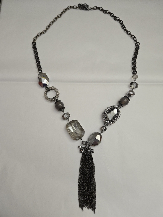Jewelry - Silver Gem Sparkly Mixed Texture Long Gunmetal Silver Tone Long Necklace